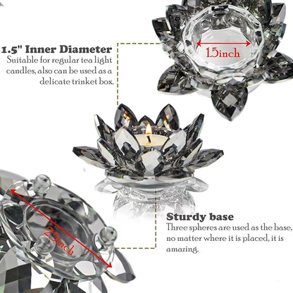 Crystal Lotus Flower Tealight Candle Holders/Glass Tea Light Candlestick Decor Decoration for Christmas Home Wedding Party… (1, Black 1pc)