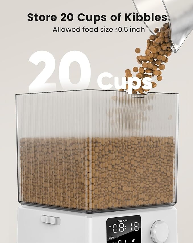 oneisall Automatic Cat Feeder for 2 Cats, 20 Cups/5L Automatic Cat Food Dispenser for Small Pets Indoor, Timed Cat Feeder for Dry Food(White)-Mewly Pet