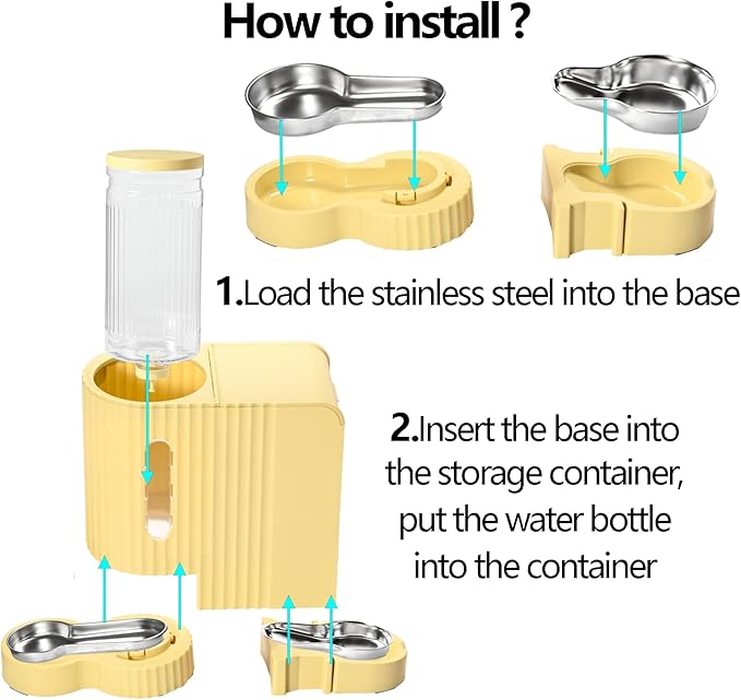 Automatic Cat Food Feeder and Water Dispenser,2 in 1 Gravity Cat Feeder and Water Dispenser with Stainless Steel Bowl,2 Pack Large Capacity Self Feeding for Small Medium Pets Puppy Kitten-Mewly Pet