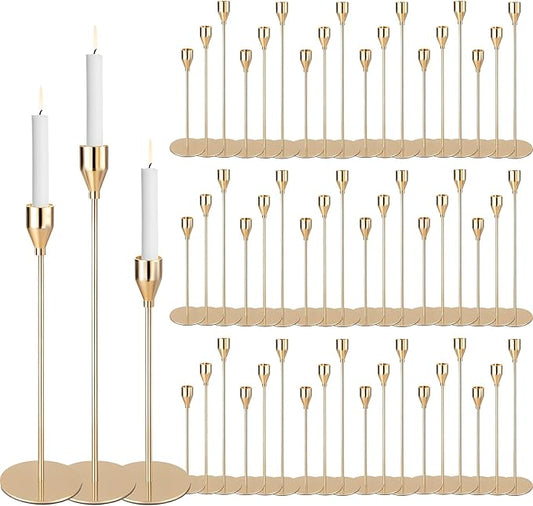 Gold Candlestick Holders Bulk, Decorative Taper Candle Holder for Candlesticks Vintage Gold Candle Sticks Holders for Christmas Wedding Dinner Table Centerpiece Decor (Set of 54)