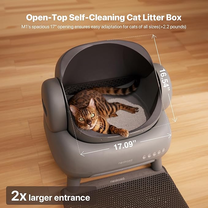 Neakasa M1 Open-Top Self Cleaning Cat Litter Box, Automatic Cat Litter Box with APP Control, Odor-Free Waste Disposal Includes Trash Bags-Mewly Pet