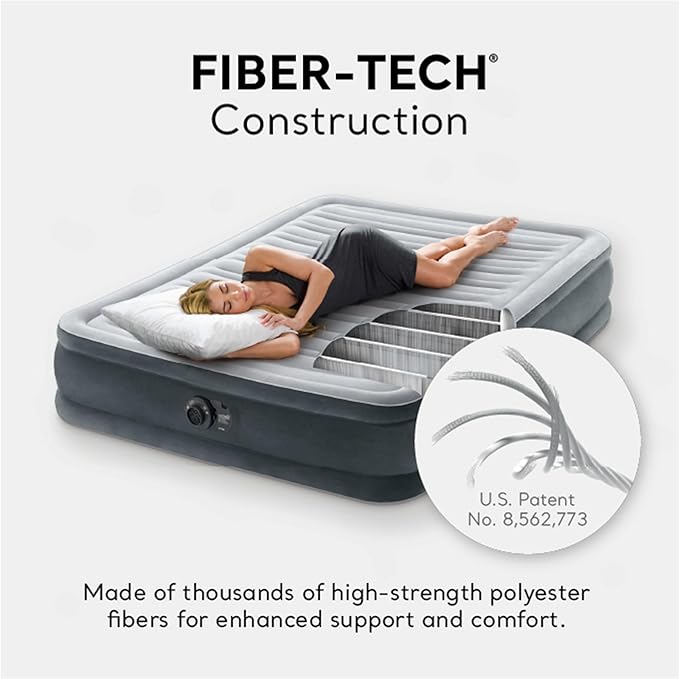 Intex Mid-Rise Air Mattress Bed with Built-in Pump, Dura-Beam Deluxe Comfort Plush, Full - Portable Luxury Travel Airbed for Adults, Camping, Guests