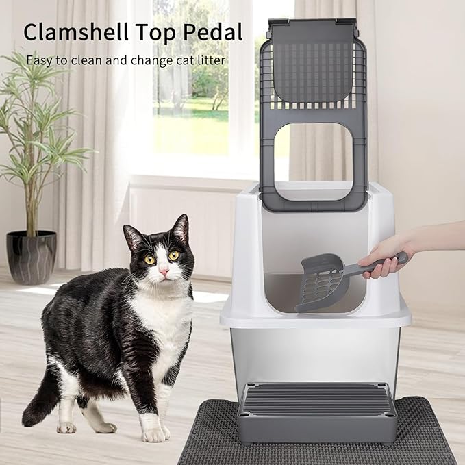 RIZZARI Stainless Steel Cat Litter Box, Odorless Enclosed Litter Box with Top Holes, Large Litter Pan for Small to Large Sized Cats (Dark Gray, 24" L*16" W*18" H)-Mewly Pet