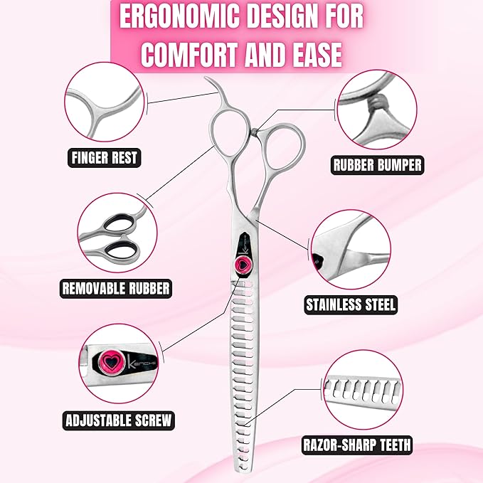 Kenchii Love Dog Grooming Scissors, 22 Tooth Blender Shears, Dog Scissors for Grooming, Professional Pet Grooming Scissors, Heavy Duty, Durable and Sharp-Mewly Pet