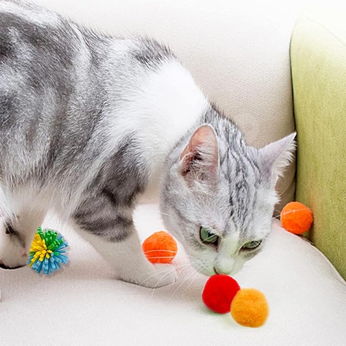 PET SHOW 20Pcs Cats Toys Interactive Kitten Ball Toys Assortments Variety Pack for Indoor Cats Mice Feather Sparkle Crinkle Ball Bells Spring-Mewly Pet