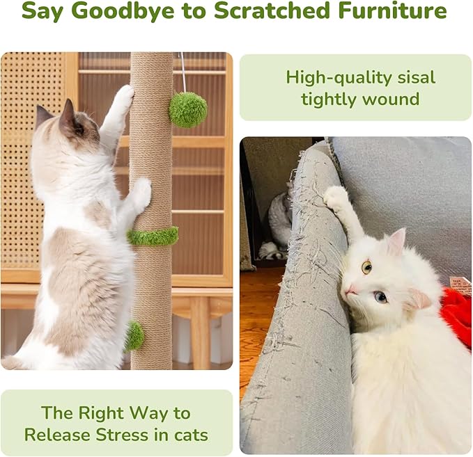 33" Tall Cat Scratching Post for Indoor Cats, Premium Sisal Scratch Posts with Cat Toys and Fun Mouse Holer for Cats at All Ages, Scratcher Tree with Reinforced Stable Base (Green)-Mewly Pet