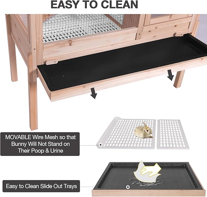 Guinea Pig Cages with Anti Chewing Edges and Cool Zinc Plate, Indoor Rabbit Hutch with Hideout and PVC Platform, Elevated Legs Hamster Cage 36.6" L (Nature)-Mewly Pet