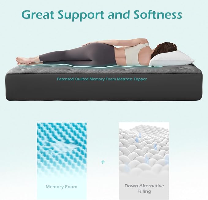 Hansleep RV Short Queen Mattress Topper Viscose Derived from Bamboo, Camping Memory Foam Pillow Top Mattress Topper, Breathable Mattress Pad for Back Pain Relief, 60" x 75", Charcoal Grey