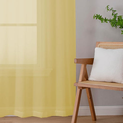 Chyhomenyc Yellow Sheer Curtains 72 Inch Length 2 Panels, Light Filtering Soft Airy Rod Pocket Voile Window Curtain Drapes for French Door Bedroom Living Room, Each 42Wx72L Inches