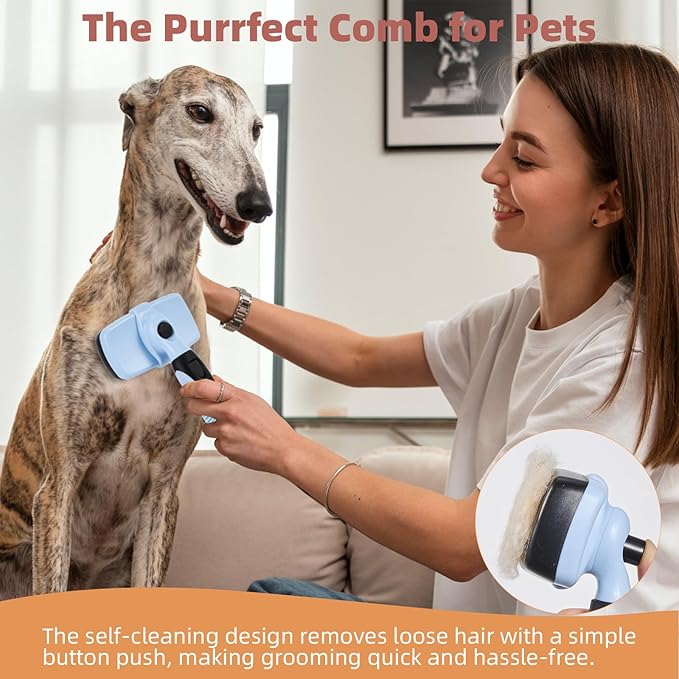 3PCS Cat & Dog Brush Set: Slicker & Deshedding Brush, Dematting Comb, and Bath Brush – Premium Grooming Tools for Shedding & Tangle-Free Fur (blue)-Mewly Pet