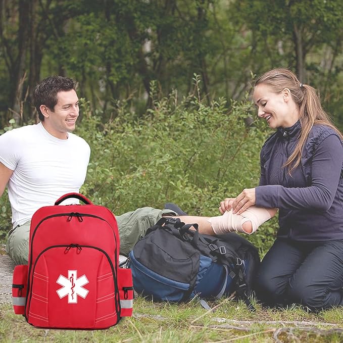 Red Medicine Backpack for School Empty First Aid Bag for Trauma Medication Safety Backpack Travel Paramedic Bag EMS EMT for Nurse Responder(bag only)-Mewly Pet