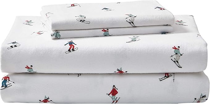 Eddie Bauer - Flannel Sheets Full Size, Anti-Pilling & Wrinkle Resistant Cotton, Touchably Soft for All-Season Comfort - Bed Sheets with Matching Pillowcases & Fitted Sheet (Ski Slope White)