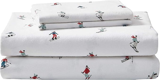 Eddie Bauer - Flannel Sheets Full Size, Anti-Pilling & Wrinkle Resistant Cotton, Touchably Soft for All-Season Comfort - Bed Sheets with Matching Pillowcases & Fitted Sheet (Ski Slope White)