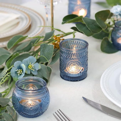 DARJEN Blue Votive Candle Holders Set of 36 - Votive Candle Holders Bulk, Glass Candle Holder for Party Decoration, Tea Lights Candle Holders for Wedding