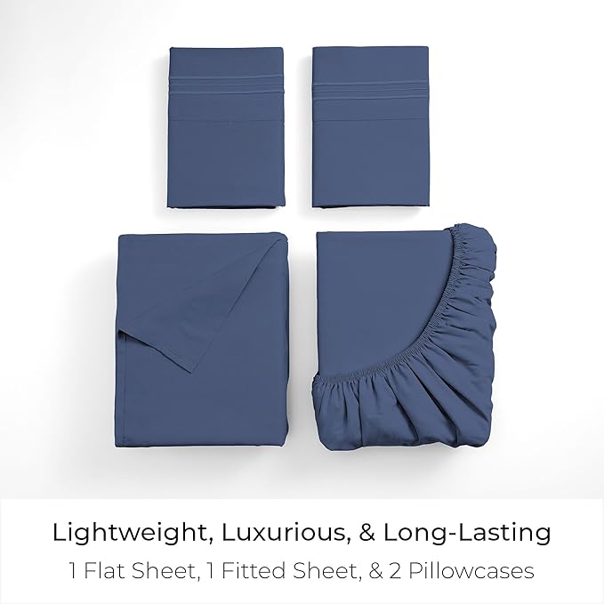 Mellanni Full Sheets Set - 4 PC Iconic Collection Bedding - Hotel Luxury, Extra Soft, Cooling Bed Sheets - Wrinkle, Fade, Stain Resistant (Full, Blue Nova)