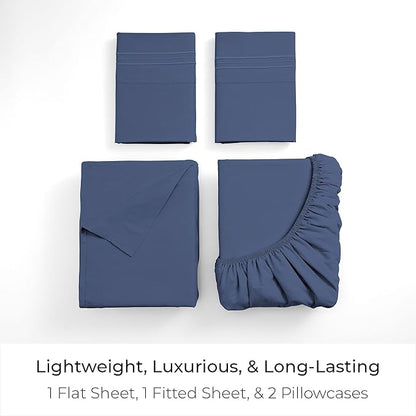 Mellanni Queen Sheets Set - 4 PC Iconic Collection Bedding - Hotel Luxury, Extra Soft, Cooling Bed Sheets - Wrinkle, Fade, Stain Resistant (Queen, Blue Nova)