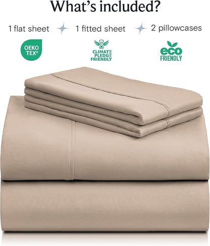 LuxClub 4 PC California King Sheet Set, Breathable Luxury Bed Sheets, Deep Pockets Wrinkle Free Cooling Sheets Machine Washable Hotel Bedding Silky Soft - Light Khaki Cal King