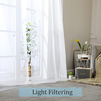 OWENIE Short White Sheer Curtains 36 Inches 2 Panels Set - Kitchen Tiers Valances Curtains Light Filter Rod Pocket Voile Cafe Curtains for Kitchen Bathroom Small Half Window, 42 in W x 36 in L