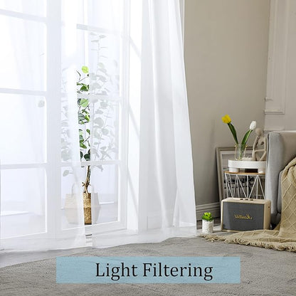 OWENIE White Sheer Curtains 96 Inches Long, Elegant Sheer Curtains for Bedroom, Window Voile Sheer Curtain Panels/Drapes/Treatment for Living Room, 2Pcs, Each 42" W x 96" L