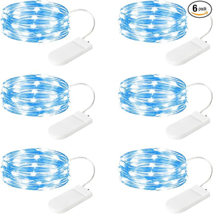 6 Pack LED Fairy Lights 7ft Battery Powered Waterproof Silver Wire 20 Led Mini String Mason Jar Lights for DIY Wedding Party Bedroom Patio Easter Christmas (Blue)