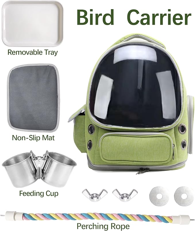 Bird Backpack Carrier Travel Cage with Perch, Tray &Food Cups for African Greys, Conures Parakeet Cockatiel Budgie,Small Animal Pet Carrier Bag for Vet Hiking Camping-Mewly Pet