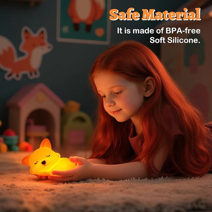 Fox Night Light for Boys Girls, Dimmable Squishy Fox Silicone Animal Lamp, Cute Foxes Gifts Decor Nightlight for Birthday Xmas Gifts