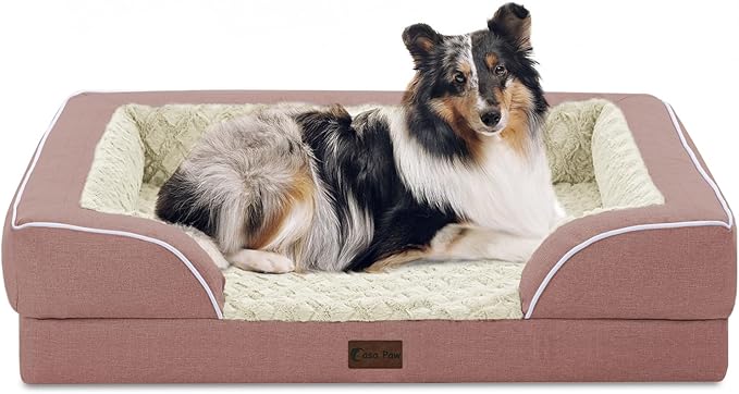 Orthopedic Dog Beds, Waterproof Memory Foam Large Sized Dog Bed with Sides, Non-Slip Bottom and Egg-Crate Foam Big Dogs Beds with Removable Washable Cover(Large,Pink)-Mewly Pet