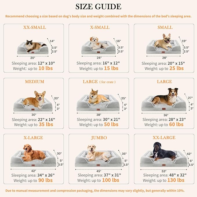 Comfort Expression Medium Dog Beds Waterproof Orthopedic Foam Dog Sofa Beds for Medium Large Dogs Comfy Pet Bed with Washable Removable Cover & Non-Slip Bottom(Medium,Grey White)-Mewly Pet