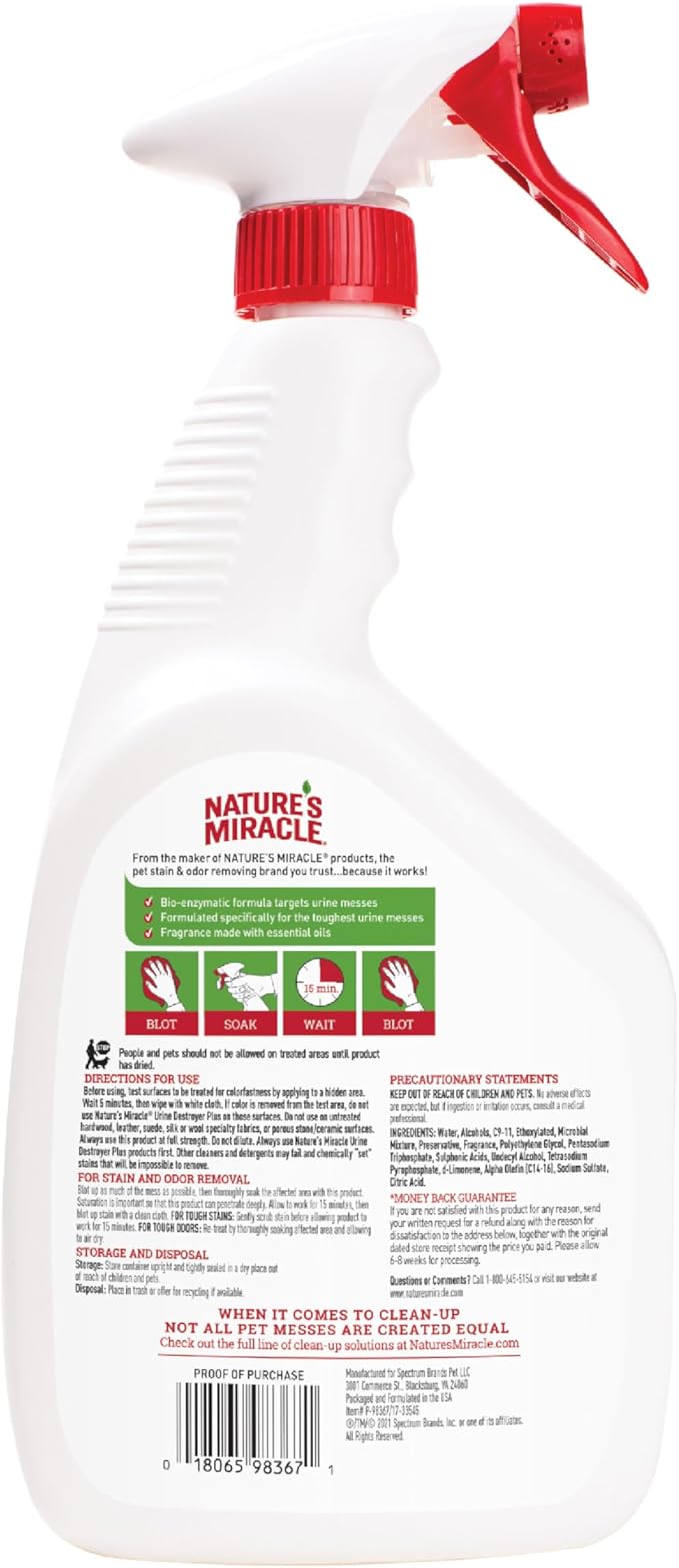 Nature’s Miracle Urine Destroyer Plus Cat, 32 Ounces, Enzymatic Formula, Ready-to-Use-Mewly Pet