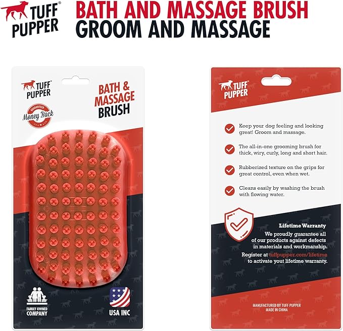 Tuff Pupper Dog Bath Brush, Silicone Pet Hair Remover Brush for Shampooing & Massaging Dogs, Dog Washing Brush with Soft Rubber Bristles Gently Removes Loose & Damaged Fur-Mewly Pet