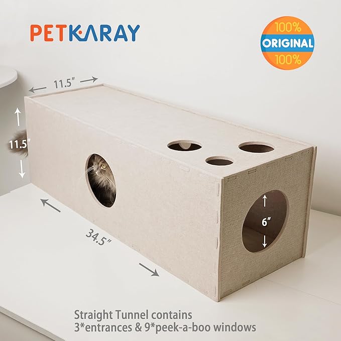 PETKARAY Cat Tunnel, Original Cat Hideaway Cave for Indoor Cats, Large Kitten Play Tubes and Tunnels, Soft Felt Cat Toy with Interactive Peek Hole-Mewly Pet
