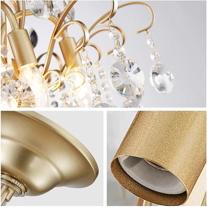 WUZUPS Crystal Chandelier 5-Light Pendant Ceiling Light Modern Lighting Fixture for Bedroom Hallway Bar Kitchen Bathroom, H 22.6'' x W 19.2'', E12 Base, Gold