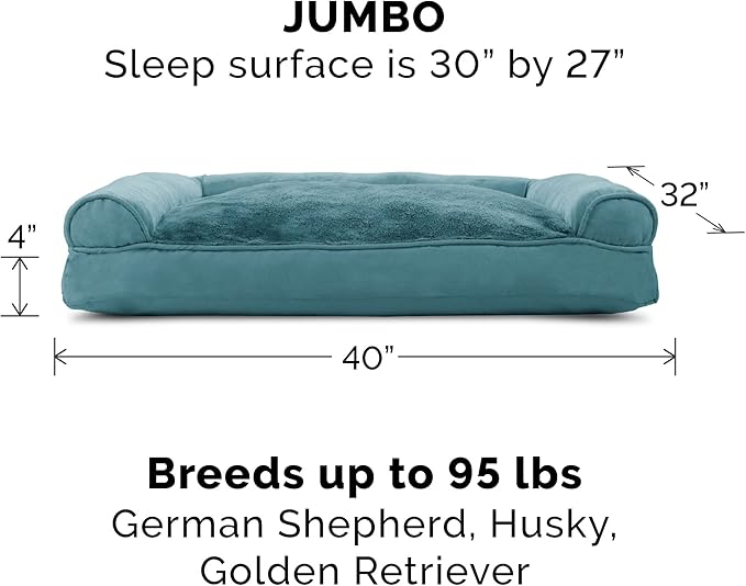 Furhaven Pillow Dog Bed for Large Dogs w/ Removable Bolsters & Washable Cover - Plush & Suede Sofa - Deep Pool, Jumbo/XL-Mewly Pet