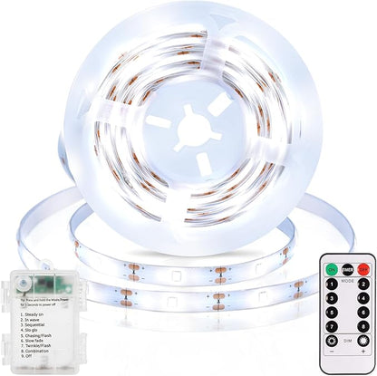 echosari 3.3FT 6000K Strip Lights Battery Operated, Tape Light with Remote 8 Modes Timer Self-Adhesive Cuttable, Strip Lights for Bedroom Cabinets Shelves TV Indoor Decor (Cool White)