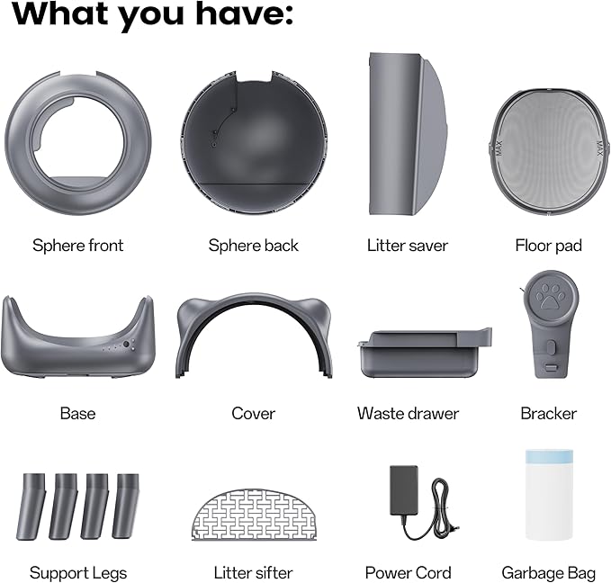 Automatic Cat Litter Box for Cats, Self Cleaning Litter Box, 65L Robot with APP Control, Safety Protection, 1 Roll Garbage Bags-Mewly Pet