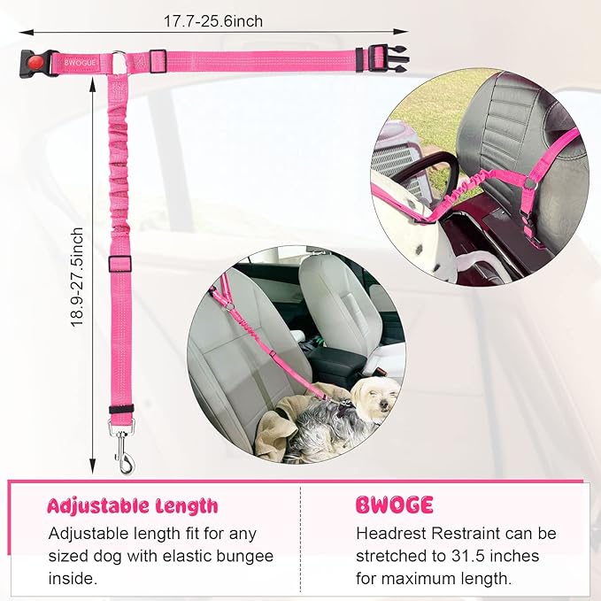 BWOGUE Pet Dog Cat Seat Belts, Car Headrest Restraint Adjustable Safety Leads Vehicle Seatbelt Harness (1 Pack)-Mewly Pet