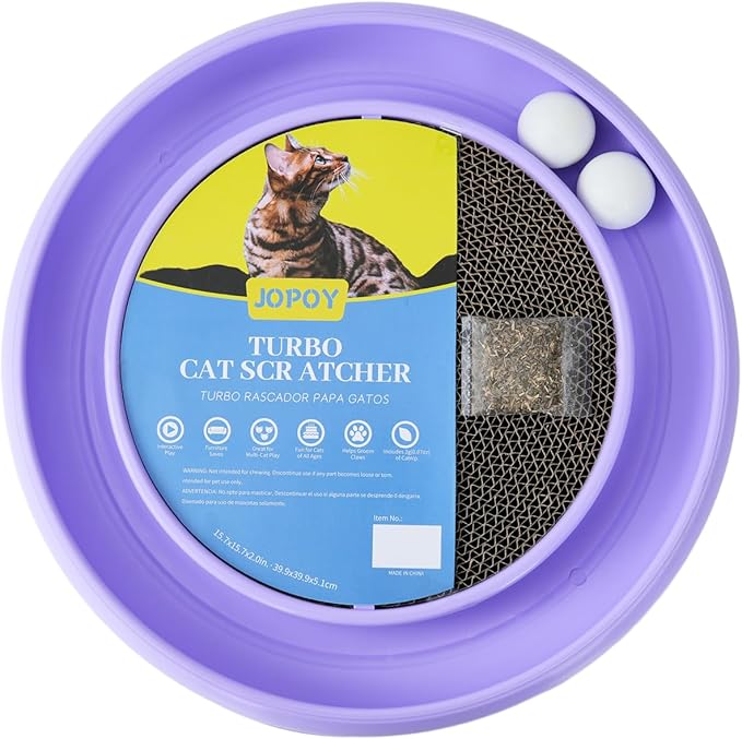 Interactive Cat Scratcher with Two Rotating Balls,Durable Scratch Pad for Indoor Play,Cardboard Cat Scratcher Pad with Cat Toy Ball Track and Catnip,2-in-1 Cat Toy (Purple)-Mewly Pet