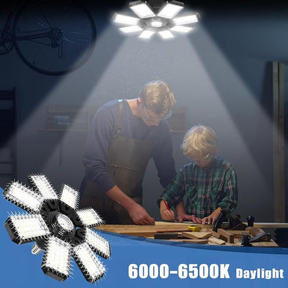 LED Garage Lights Bulb 8 Panels 2 Pack -200W, 20000LM 6500K Led Shop Light with 8 Deformable Panels, Basement Barn Light Garage Ceiling Lights