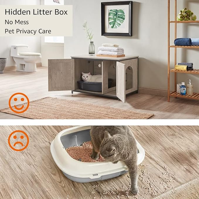 unipaws Top Opening Cat Litter Box Enclosure, Flip Top XL Extra Large Cat Box Furniture, Friendly to Elderly People, High Jumbo Automatic Litter Box Cover Hidden for Large Cat-Mewly Pet
