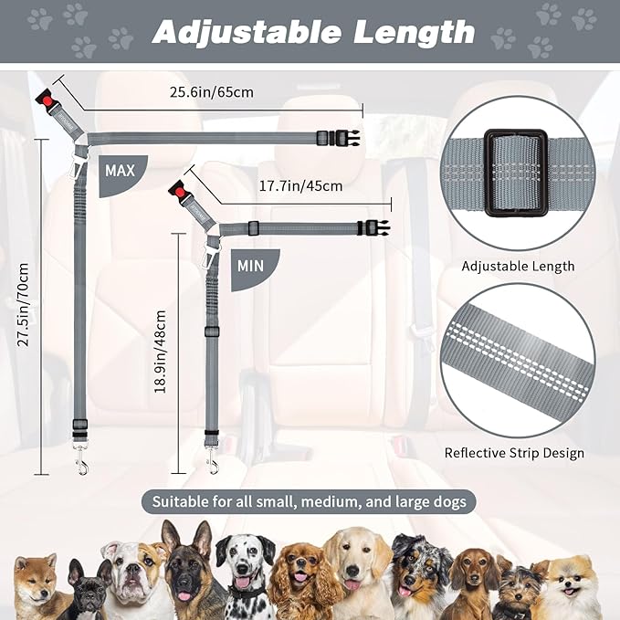 BWOGUE Pet Dog Cat Seat Belt Reflective Car Dog Headrest Restraint Leash Elastic Buffer Bungee Adjustable Tangle-Free Safety Leads Vehicle Seatbelt Harness for Small, Medium and Large Dogs (1 Pack)-Mewly Pet
