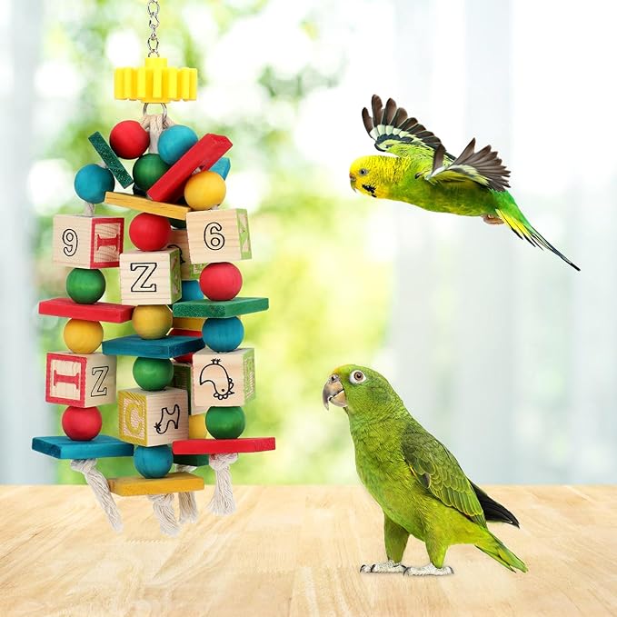 Rypet Wood Bird Chewing Toy for Cage, Wooden Birds Cage Toys for Helping Trim Beak, Parrot Toys for African Grey Parrots Cockatoos Amazon Parrot and Other Small to Medium Parrots-Mewly Pet