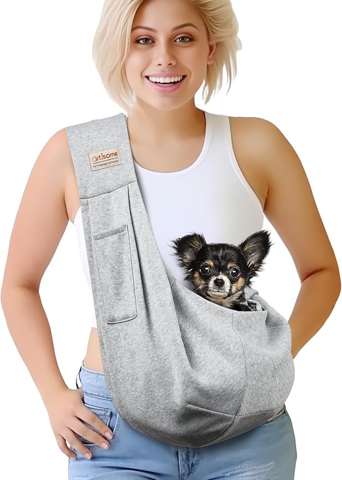 Pet Dog Sling Carrier for 3-10 lbs pet,Dog Purse Pouch,Dog Satchel,Reversible unadjustable Strap Travel Hand-Free Safe Bag Small Puppy Backpack (Grey)-Mewly Pet