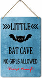 Wood Sign Little Bat Cave No Girls Allowed, 8x12 Inch, Rustic Hanging Plaque Wall Decor For Toddlers Kids Baby Bedroom
