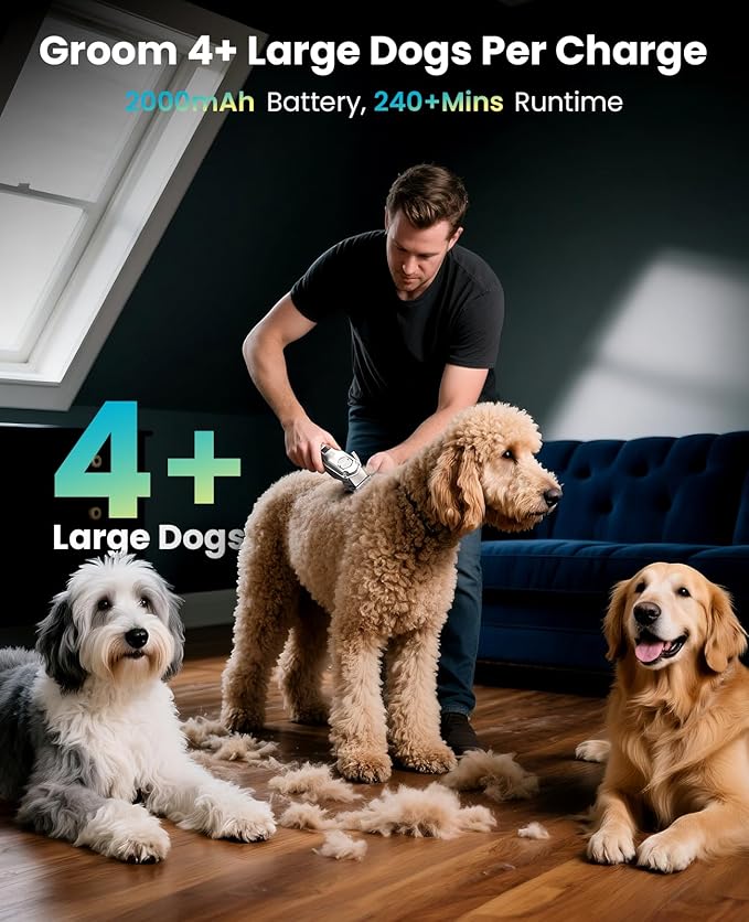 oneisall Dog Clippers for Grooming Thick/Heavy Coats, 4-in-1 Dog Grooming Kit Low Noise with Stainless Steel Blade, Cordless Dogs Paw Trimmer Pet Nail Grinder for Small & Large Dogs Cats Animals-Mewly Pet