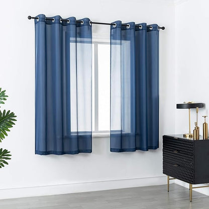 DUALIFE 72 Inch Length Navy Blue Curtains for Bedroom 2 Panels Set Semi Sheer Grommet Window Texture Soft Voile Sheer Curtains for Living Room Boys Playroom 52x72 Inches Long