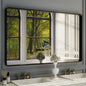 ISKM Large Black Framed Mirror for Bathroom 60" x 36" Wall Mounted Mirror Black Metal Framed Bathroom Mirror for Wall Round Corner Hangs Horizontal Or Vertical