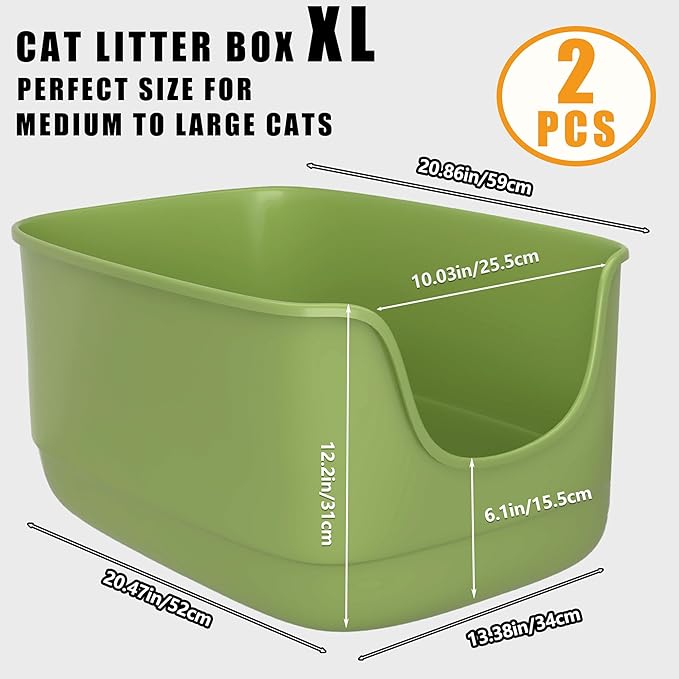 Gefryco Jumbo Cat Litter Box with High Sides, Extra Large for Muti Cats Open Big Cat Litter Box Anti-Splashing, High Wall Litter Tray for Indoor Medium and Large Cats(2Pack)-Mewly Pet