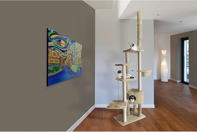 Furhaven 100"-113" Tall Cat Tree for Indoor Cats w/ Adjustable Height, Ft. Sisal Scratching Posts, Condo, & Toys - Tiger Tough Skyscraper Interactive Playground Tower - Gray, One Size-Mewly Pet