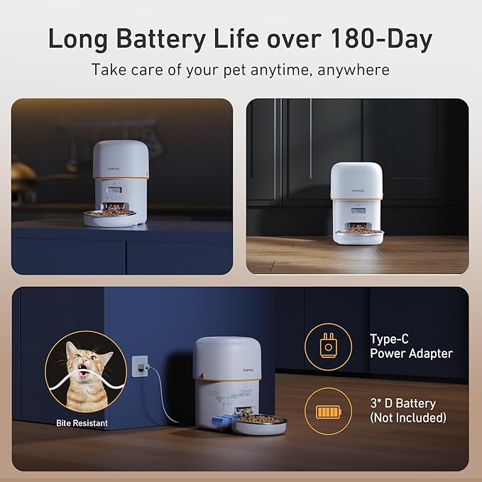 Automatic Cat Feeders - 2L Cat Food Dispenser Easy to Use, Timed Automatic Pet Feeder with Over 180-day Battery Life, 1-6 Meals Dry Food Programmable Portion Control Also for Dogs-Mewly Pet