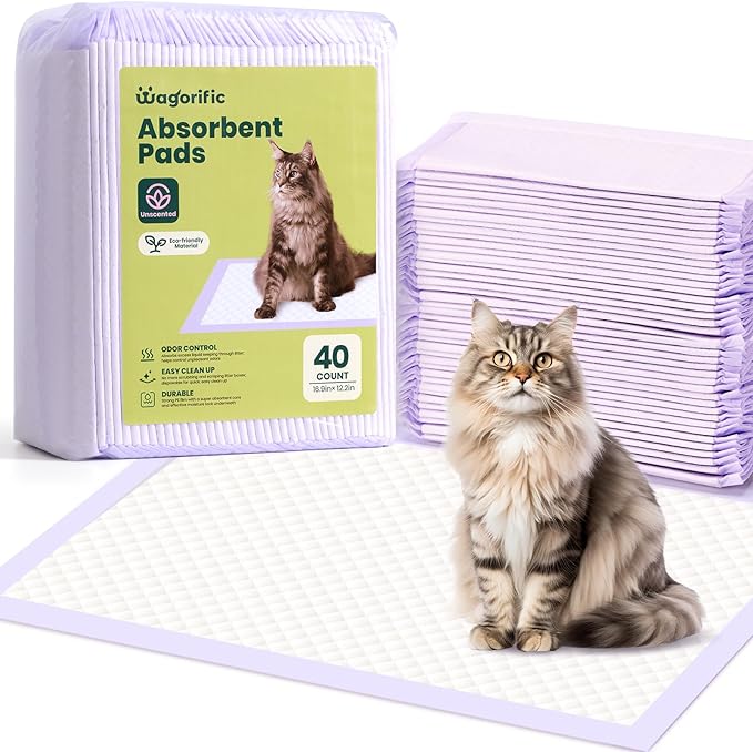 Cat Pads Refills for Tidy Cats Breeze Litter System - Super Absorbent 6-Layer Pads for Odor Control Unscented - 16.9" x 11.4" - Pack of 40 Litter Box Replacement Pads-Mewly Pet